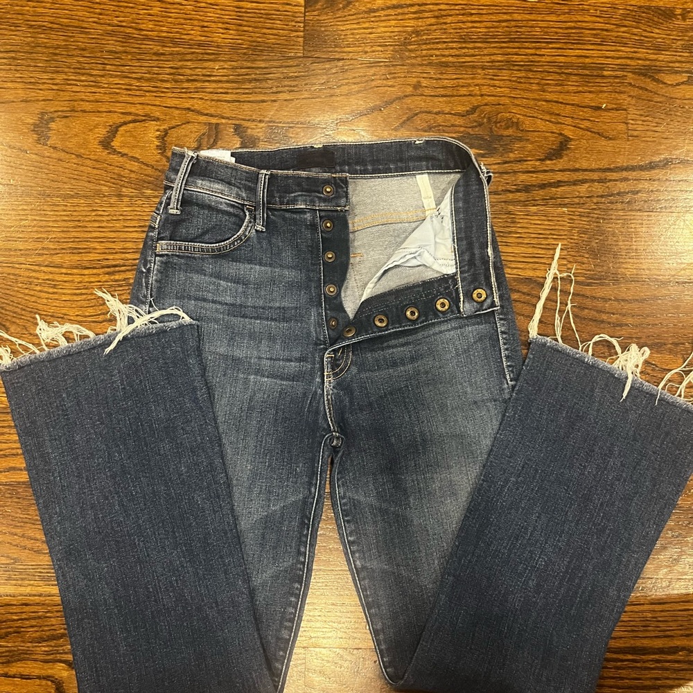 MOTHER Blue Ankle Cropped Jeans with Faded Look